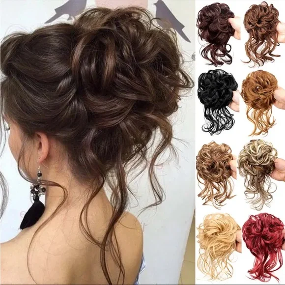 Synthetic Bun Bun Messy Curls Band Elastic Hair Clip Wig Piece Women Hair Clip - Picture 2 of 4